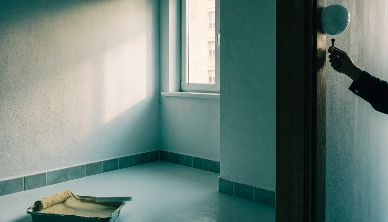 Salón vacío de un piso en alquiler recién pintado, a la espera de inquilino