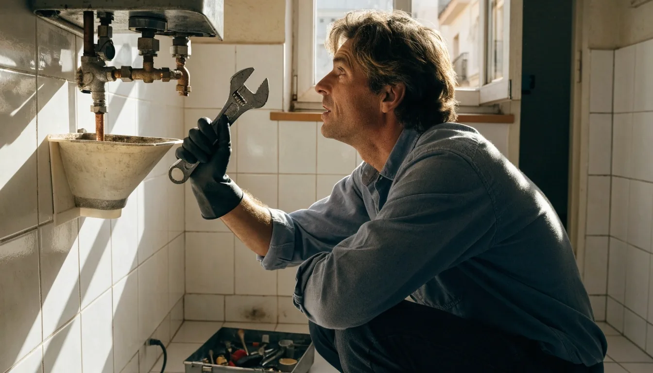 Técnico revisando la caldera de una vivienda usada antes de alquilarla