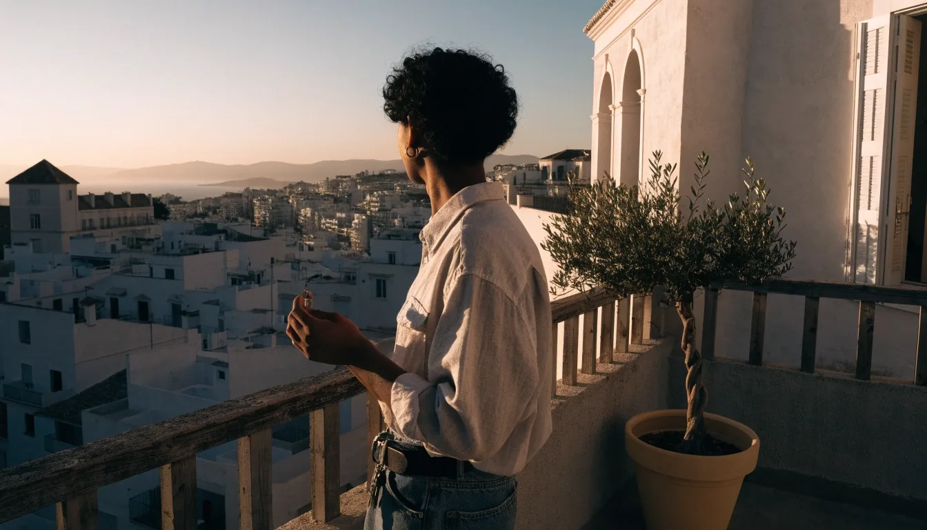 Vista al atardecer sobre los tejados del centro de Málaga desde una terraza